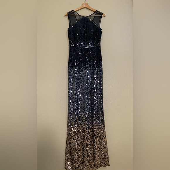 Camille La Vie Sparkling Black and Gold Gown - Picture 1 of 11